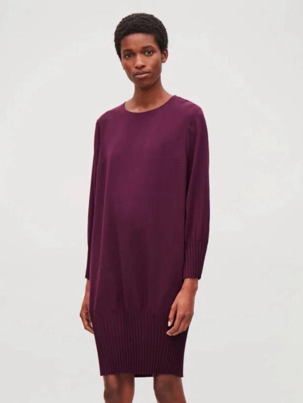 COS deep purple dress intricate versatile pleated hem details women’s size 12